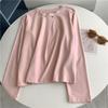 Camisa básica de cuello redondo de un botón de algodón puro estilo coreano con camiseta suelta que reduce la edad, elegante y combinable.