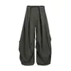 Elegantes pantalones de pierna ancha plisados con corte curvo para hombre, color liso, casual, modernos, estilo americano, corte holgado, hasta el suelo