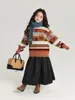 Suéter Jacquard de Color Contrastante Pudding Haru para Niñas 2025 Otoño e Invierno Nuevo Jersey de Punto Retro de Cuello Redondo