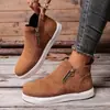 Zapatos casuales de talla grande para mujer transfronterizos para otoño e invierno, zapatos casuales de caña alta con doble cremallera para mujer transfronterizos europeos y americanos al por mayor