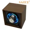 Madera de Nogal Negro Manchada Caja para Relojes Mecánicos Automáticos con 5 Velocidades, Vibrador y Enrollado Eléctrico para Uso Doméstico