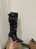 Botas de Caballero de Punta con Tacón Alto para Mujer 2025 Nuevas Botas de Caña Media Ajustadas para Otoño e Invierno con Faldas