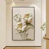 Textura de Creme Entrada Floral Borboleta Sala de Estar Parede de Fundo do Sofá Corredor Mural Pintura Decorativa de Entrada Pintura Avançada para Pendurar