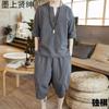 Nuevo Traje de Lino de Verano para Hombre Camiseta Estilo Chino Conjunto de Dos Piezas de Manga Corta Talla Grande Holgado Traje de Pantalones Capri para Hombre