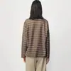Camiseta Holgada de Manga Larga para Mujer, Estilo Nuevo Primavera y Verano, Algodón y Seda, Cuello Redondo Informal Perezoso, Rayas Tridimensionales, Bloques de Color, Borde Enrollado