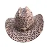Sombrero de vaquero con estampado de leopardo, logo de cabeza de toro y decoración de cinturón, sombrero vintage europeo y americano de ala ancha de fieltro de lana, sombrero de venta cruzada más vendido
