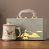 Caneca de Chá Cerâmica Cinza de Madeira Caneca de Escritório Lembrança Criativa de Negócios Presente para Clientes Festival do Meio Outono Dia Nacional Logotipo Personalizado