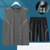 Traje Deportivo de Running Transpirable de Secado Rápido para Hombre, Chaleco sin Mangas y Pantalones Cortos de Seda Helada de Verano, Nuevo Conjunto Casual de Dos Piezas