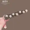 Nuevo pasador de pelo estilo japonés y coreano con perlas y pedrería para mujer, pinza de pico de pato simple, pinza lateral, accesorio para el pelo de color champán con perlas y pedrería