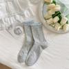 Miu Estilo Ballet Lazo Boca de Burbuja Calcetines Apilables Verano Malla Delgados Calcetines Medios Encaje Sin Costuras Anti-Pilling