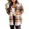 Amazon wish2022 Chaqueta de franela europea y americana casual a cuadros con hebilla manga larga camisa de lana abrigo para mujer