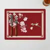 Nuevos manteles individuales de estilo chino con patrón floral rojo y de pájaros, tapetes de mesa resistentes al calor y anti-quemaduras, PVC impermeable y resistente al aceite, fáciles de limpiar, adecuados para hoteles y bodas