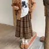 Falda de lana a cuadros para mujer, invierno retro de cintura alta, falda amplia, falda de línea A con forro polar, falda de longitud media con un look sofisticado