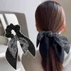Elástico de Cabelo com Laço de Fita para Mulheres, Cordão de Cabelo de Alta Qualidade e Elegante, Lenço de Seda Floral da Moda, Acessório de Cabelo Cordão de Cabelo Pintura a Tinta
