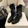 Botas Femininas Redondas Super Macias de Couro de Vaca Dobradas Salto Bloco Botas Cowboy Western Retrô Botas Curtas Emagrecedoras Botas de Cano Médio Martin