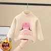 Roupa de Baixo Pelúcia para Meninas Outono Inverno Novo Estilo Manga Longa Top Infantil Tamanho Médio e Grande Camiseta Simples Estilosa