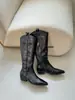 Botas largas vaqueras estilo retro francés marrones de tacón grueso para mujer, nuevas botas altas de montar 2026