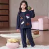 Pijama para niños, conjunto de dos piezas de forro polar con mangas largas, holgado, otoño e invierno, elegante y casual, para niñas mayores