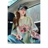 Camiseta de Algodón de Largo Medio con Diseño Tie-Dye Americano Oversize Marca de Moda para Mujer Graffiti Reductora de Edad Top Holgado Adelgazante