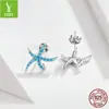 Brincos de Estrela do Mar com Diamante Azul Prata Moda Estilo Coreano Feminino Estilo Fresco Marinho Prata Esterlina s925 Brincos BSE136