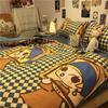 Funda Nórdica de Oso Americano de Dibujos Animados de Cuatro Piezas para Cama de 1.8 Ropa de Cama Individual para Dormitorio de Estudiante Sábana Juego de Tres Piezas Lijado