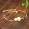 Prata de lei s925 jade Hetian prata antiga banhada a ouro pulseira Fu Lu ágata vermelha do sul anel de segurança cabaça pulseira estilo retrô