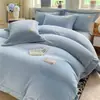 Conjunto de quatro peças de cor sólida fosca em veludo de leite para outono e inverno, espessado e quente, capa de edredom dupla face em veludo coral, lençol de baixo, conjunto de cama