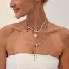 Colar Cruz de Metal com Pingente de Especiaria Transfronteiriço Europeu e Americano Corrente de Clavícula em Y Elegante com Contas de Pérola Multicamadas