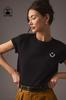 Nuevo Estilo Transfronterizo Europeo y Americano Camiseta Casual de Algodón Puro para Mujer con Estampado de Carita Sonriente Moderna de Manga Corta con Cuello Redondo Top Sencillo