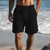 Pantalones cortos de lino para hombre de verano transfronterizos europeos y americanos con cordón y cintura elástica, pantalones cortos de playa, pantalones cortos deportivos casuales para hombre
