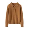 Nuevo Suéter de Punto para Mujer de Principios de Otoño, Lana Pura, Cuello Polo, Manga Larga, Tejido Trenzado Grueso de Moda, Top Casual