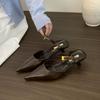 ¡recomendar! Zapatillas Elegantes de Tacón Fino Baotou para Uso Exterior Hebilla Metálica Punta Francesa Tacón Alto Moda Zapatos de una Sola Capa