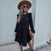 Estação independente Amazon comércio exterior transfronteiriço Europa e Estados Unidos nova moda feminina manga longa preto solto estilo Hepburn vestido
