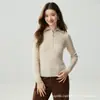 Nueva camiseta básica de punto de cachemir elástico de cuello alto con media cremallera para otoño para mujer, corte ajustado, top de punto liso