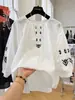 Blusa Feminina Algodão com Bordado Pesado Gola Redonda Manga Três Quartos 2026 Verão Solta Emagrecedora