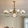 Araña principal de estilo francés vintage retro americano de cobre macizo para la sala de estar, iluminación de lujo ligero de cristal de alta gama para el comedor, dormitorio y estudio