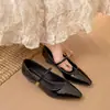 Versión de Cuero SuaveMobo Frijol Dorado Pequeño~4.5cm Punto de Aumento de Altura Interna Puntera Puntiaguda Cuña Zapatos Mary Jane para Mujer Zapatos de Oficina para Viajar