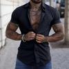 Camisas Masculinas de Manga Curta Transfronteiriças de Comércio Exterior Verão Casual Cor Pura Tendência Juvenil Esportivas Finas