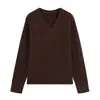 Suéter de Tricô Trançado com Gola V Retrô para Mulheres, Cardigã Solto Curto de Tricô Grosso, Blusa Elegante de Manga Longa para o Dia a Dia