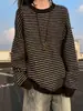 Suéter de Tricô Listrado Gola Redonda Estilo Americano Masculino Outono Solto Estilo Preguiçoso Toque Jovem Suéter Camada Base Camada Superior