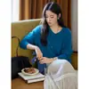 Suéter Pulôver de Lã e Fleece com Decote V Tricolor Zhengqite Clothing/Para Mulheres, Estilo Preguiçoso Solto Retrô de Inverno, Top Elegante
