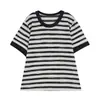 ALINDM Top Holgado Adelgazante Talla Grande para Mujeres de Talla Grande, Estilo Coreano Relajado Camiseta de Punto Rayada de Manga Corta para Mujer 100kg