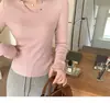 Suéter de punto de manga larga con cuello en V para mujer, nuevo top de punto ajustado otoño 2026, camiseta básica para mujer
