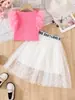 Conjunto de Falda de Malla de Verano 2025 para Niñas Transfronterizo, Conjunto de Falda Dulce para Niñas, Conjunto de Falda Infantil para Niñas