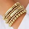 Conjunto de pulseiras de contas multicamadas europeias e americanas, pulseira elástica de contas redondas e tubos retos lisos, joias simples empilháveis para mulheres atacado