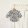 Macacão Ruched com Gola Franzida Floral para Meninas Primavera/Verão 2026 Estilo Doce de Bebê Macacão Triângulo para Engatinhar