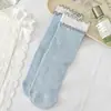 Calcetines a Media Pantorrilla para Mujer, Estilo Japonés, Calcetines Holgados de Algodón para Primavera y Verano, Borde con Volantes de Doble Capa, Diseño de Pastel de Doble Capa, Absorbentes del Sudor, Transpirables, Calcetines para Estudiantes