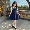 Vestido temático de bosque para niñas, estilo coreano, para niños mayores, estilo escolar, vestido casual de princesa tipo muñeca de dos piezas falsas para niña pequeña