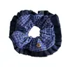 Goma de pelo de estilo académico retro coreano a cuadros con pliegues de colores contrastantes, Diadema de moda, Accesorio para el cabello de tela vintage azul para mujer
