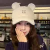 Boné de Baseball Pelúcia Urso Fofo Estilo Japonês para Mulheres, Outono e Inverno, Circunferência da Cabeça Grande, Emagrecimento do Rosto, Versátil, Quente Boné Bico de Pato